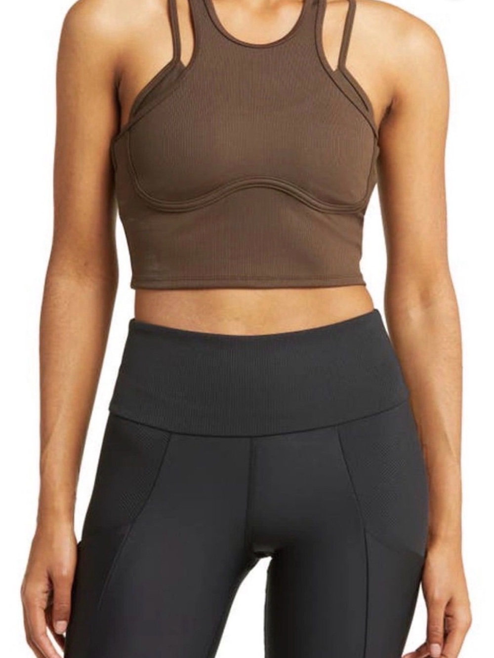 ALO Yoga Ribbed Brown Crop Bralette Tank